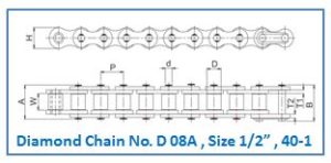Diamond Chain No. D 08A , Size 1.2” , 40-1