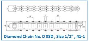Diamond Chain No. D 08D , Size 1.2” , 41-1