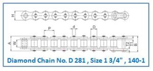 Diamond Chain No. D 281 , Size 1 3.4 , 140-1