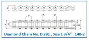 Diamond Chain No. D 281 , Size 1 3.4 , 140-2