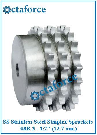 SS Stainless Steel Simplex Sprockets 08B-3 - 1/2" (12.7 mm)
