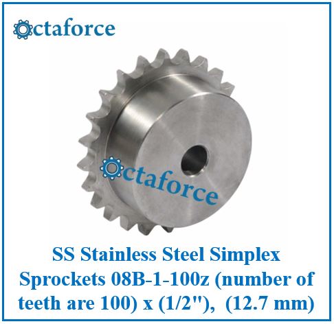 SS Stainless Steel Simplex Sprockets 08B-1-100z (number of teeth are 100) x (1/2"), (12.7 mm)