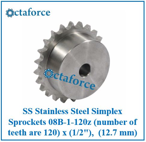SS Stainless Steel Simplex Sprockets 08B-1-120z (number of teeth are 120) x (1/2"), (12.7 mm)
