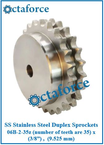 SS Stainless Steel Duplex Sprockets 06B-2-35z (number of teeth are 35) x (3/8”) , (9.525 mm)
