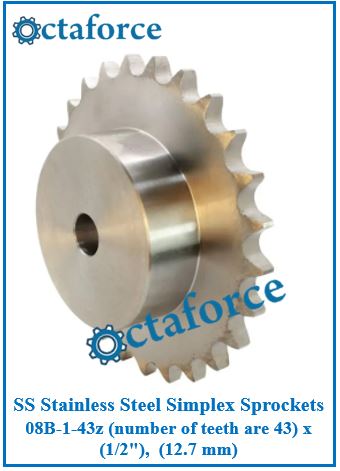 SS Stainless Steel Simplex Sprockets 08B-1-42z (number of teeth are 42) x (1/2"), (12.7 mm)