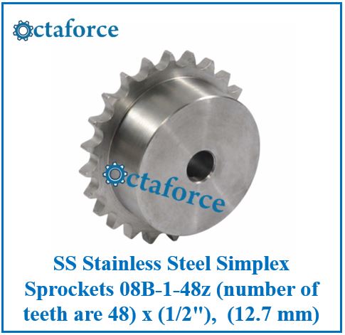 SS Stainless Steel Simplex Sprockets 08B-1-48z (number of teeth are 48) x (1/2"), (12.7 mm)