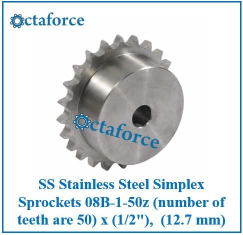 SS Stainless Steel Simplex Sprockets 08B-1-50z (number of teeth are 50) x (1/2"), (12.7 mm)