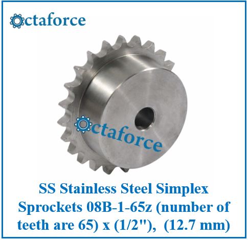 SS Stainless Steel Simplex Sprockets 08B-1-65z (number of teeth are 65) x (1/2"), (12.7 mm)