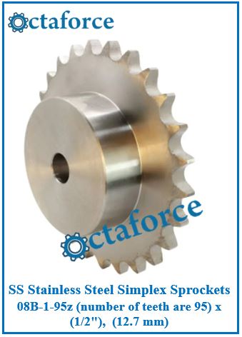 SS Stainless Steel Simplex Sprockets 08B-1-95z (number of teeth are 95) x (1/2"), (12.7 mm)