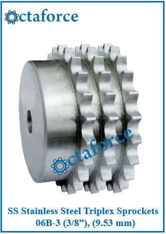SS Stainless Steel Triplex Sprockets 06B-3 (3/8”), (9.53 mm)