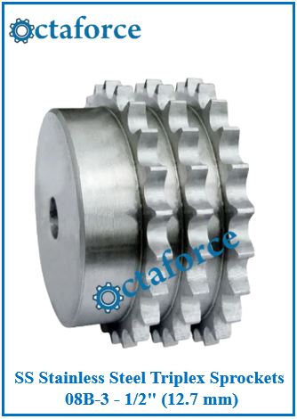 SS Stainless Steel Triplex Sprockets 08B-3 - 1/2" (12.7 mm)