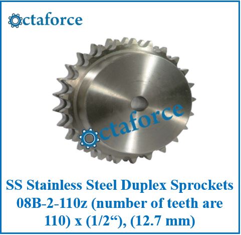 SS Stainless Steel Duplex Sprockets 08B-2-110z (number of teeth are 110) x (1/2“), (12.7 mm)