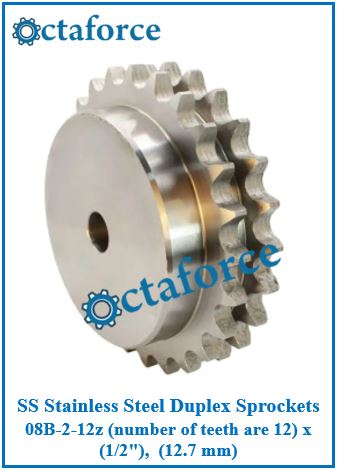 SS Stainless Steel Duplex Sprockets 08B-2-12z (number of teeth are 12) x (1/2"), (12.7 mm)