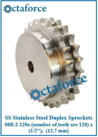 SS Stainless Steel Duplex Sprockets 08B-2-120z (number of teeth are 120) x (1/2"), (12.7 mm)