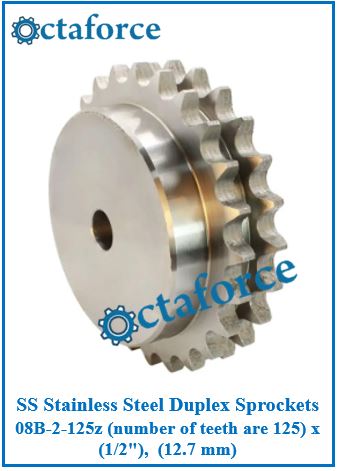 SS Stainless Steel Duplex Sprockets 08B-2-125z (number of teeth are 125) x (1/2"), (12.7 mm)