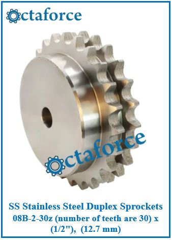 SS Stainless Steel Duplex Sprockets 08B-2-30z (number of teeth are 30) x (1/2"), (12.7 mm)