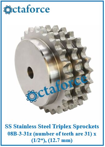 SS Stainless Steel Triplex Sprockets 08B-3-31z (number of teeth are 31) x (1/2“), (12.7 mm)