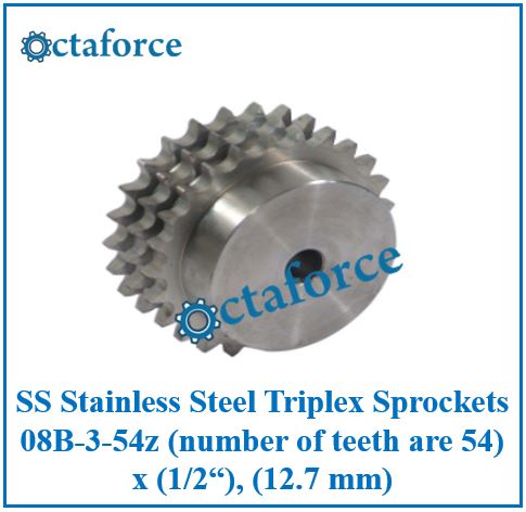 SS Stainless Steel Triplex Sprockets 08B-3-54z (number of teeth are 54) x (1/2“), (12.7 mm)