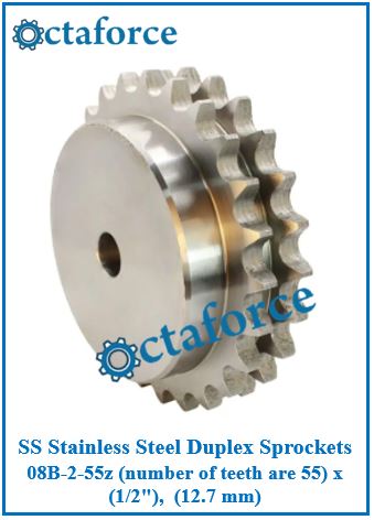 SS Stainless Steel Duplex Sprockets 08B-2-55z (number of teeth are 55) x (1/2"), (12.7 mm)