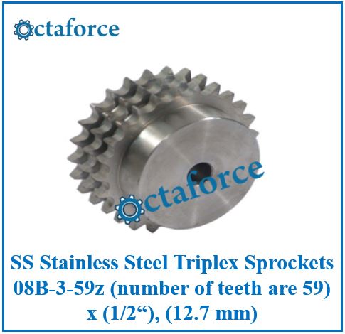 SS Stainless Steel Triplex Sprockets 08B-3-59z (number of teeth are 59) x (1/2“), (12.7 mm)