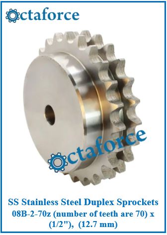 SS Stainless Steel Duplex Sprockets 08B-2-70z (number of teeth are 70) x (1/2"), (12.7 mm)