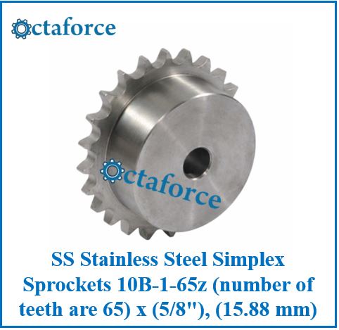 SS Stainless Steel Simplex Sprockets 10B-1-65z (number of teeth are 65) x (5/8"), (15.88 mm)